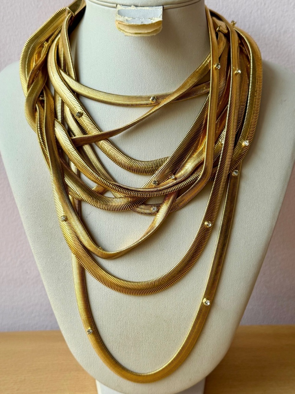 R.J.GRAZIANO TUBOGAS SLINKY SNAKE 5 STRAND CHAINS RHINESTONE NECKLACE STATEMENT